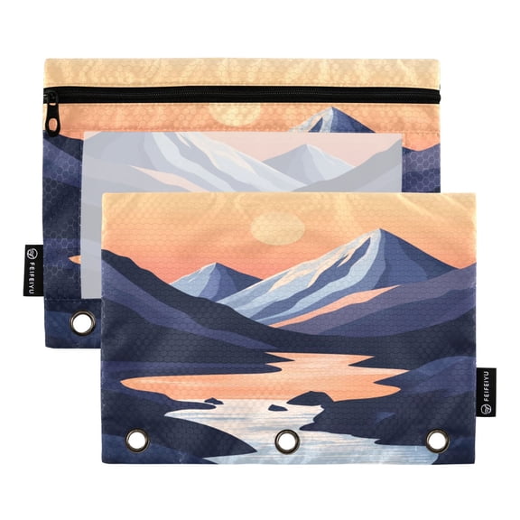 2 Pack Pencil Bag 9.84x6.1 Inch 3-Ring Page Turning Folder Zipper Pencil Case Pencil Bag Page Turning File Bag Beautiful River Sunset