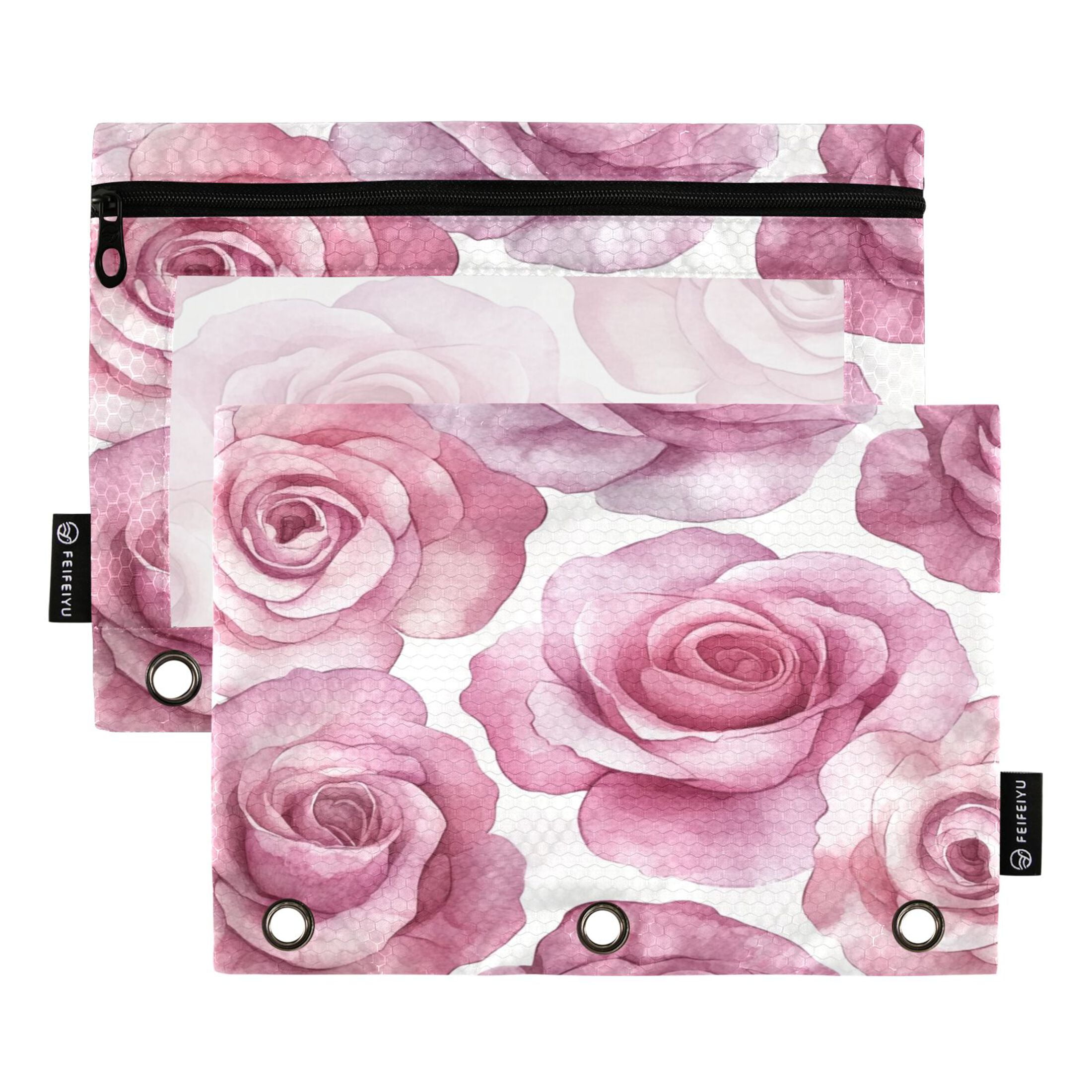 2 Pack Pencil Bag 9.84x6.1 Inch 3-Ring Page Turning Folder Zipper ...