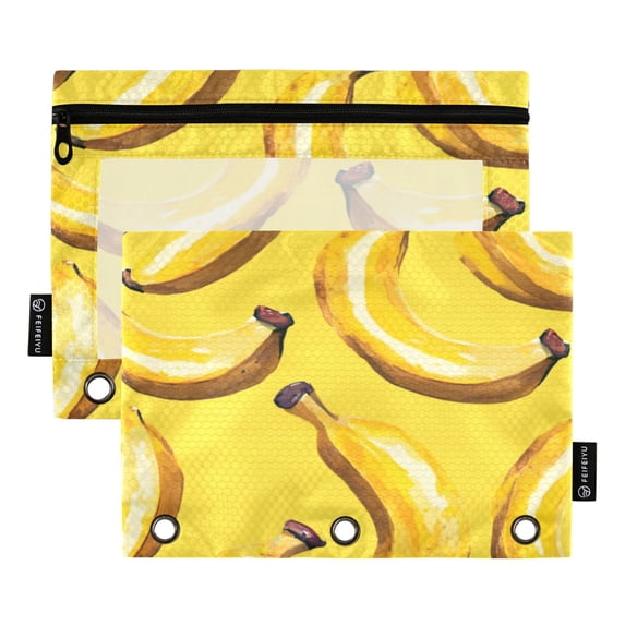 2 Pack Pencil Bag 9.84x6.1 Inch 3-Ring Page Turning Folder Zipper Pencil Case Pencil Bag Page Turning File Bag Big Yellow Banana