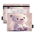 thumbnail image 1 of 2 Pack Pencil Bag 9.84x6.1 Inch 3-Ring Page Turning Folder Zipper Pencil Case Pencil Bag Page Turning File Bag Cartoon White Bear, 1 of 6
