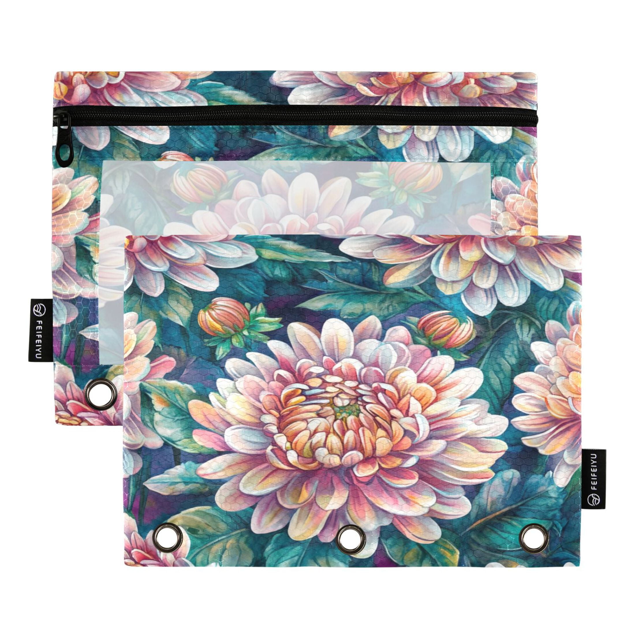 2 Pack Pencil Bag 9.84x6.1 Inch 3-Ring Page Turning Folder Zipper ...