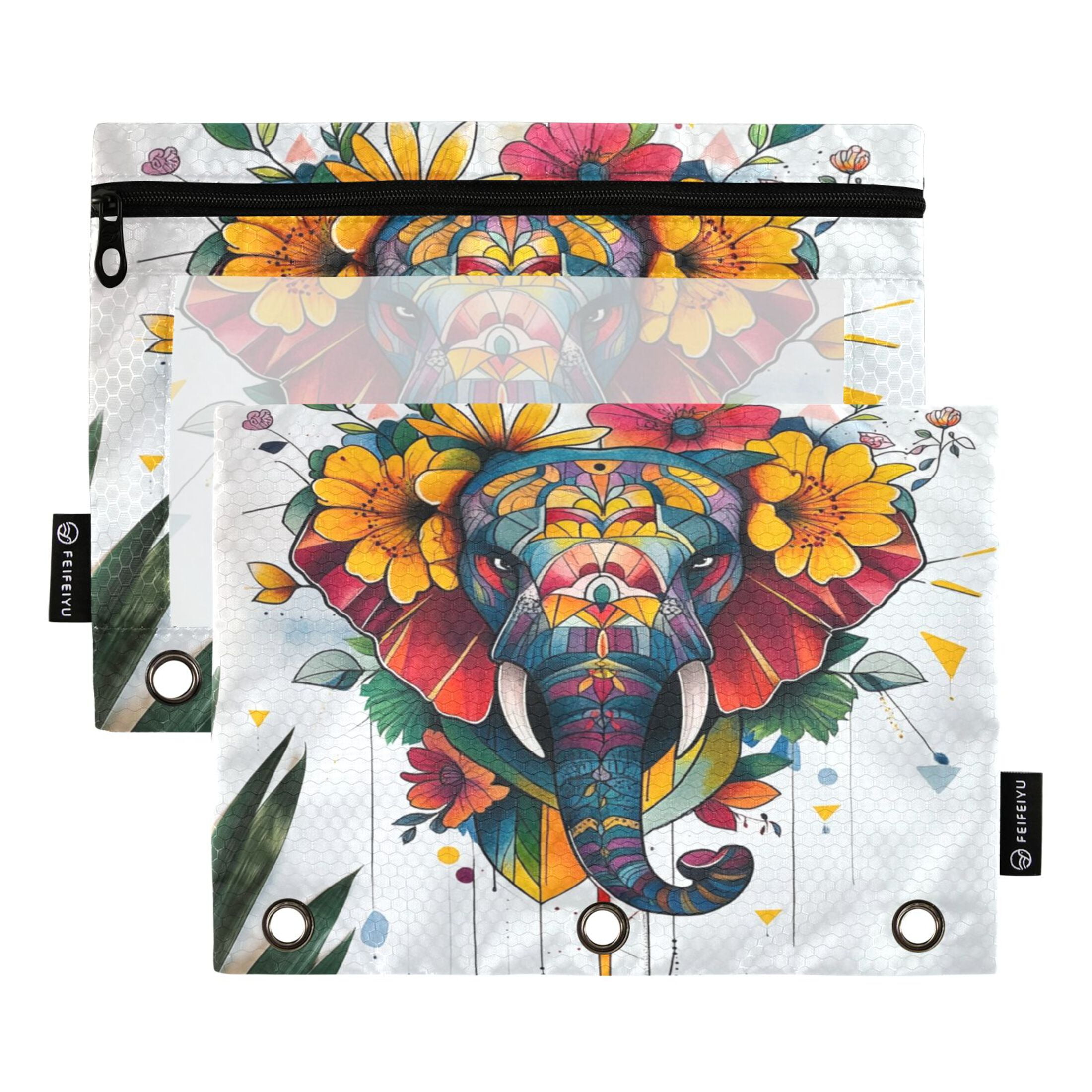 2 Pack Pencil Bag 9.84x6.1 Inch 3-Ring Page Turning Folder Zipper ...