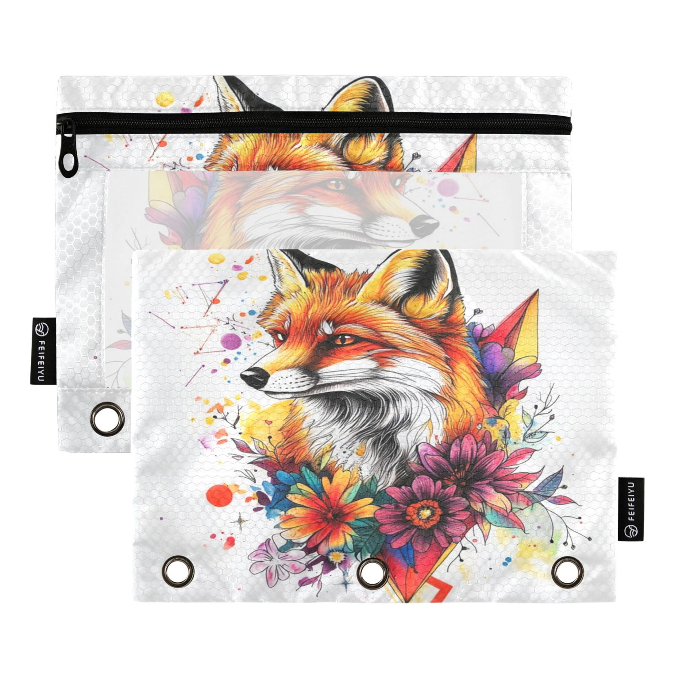 2 Pack Pencil Bag 9.84x6.1 Inch 3-Ring Page Turning Folder Zipper ...