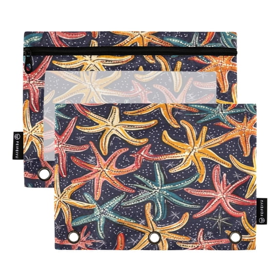 2 Pack Pencil Bag 9.84x6.1 Inch 3-Ring Page Turning Folder Zipper Pencil Case Pencil Bag Page Turning File Bag Colorful Cute Starfish