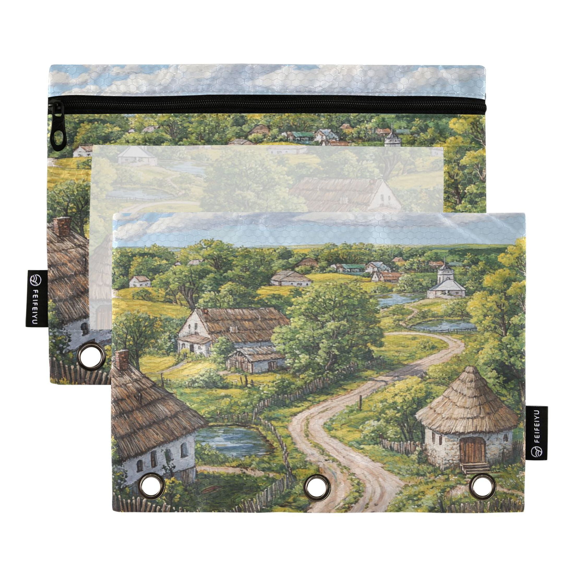 2 Pack Pencil Bag 9.84x6.1 Inch 3-Ring Page Turning Folder Zipper ...