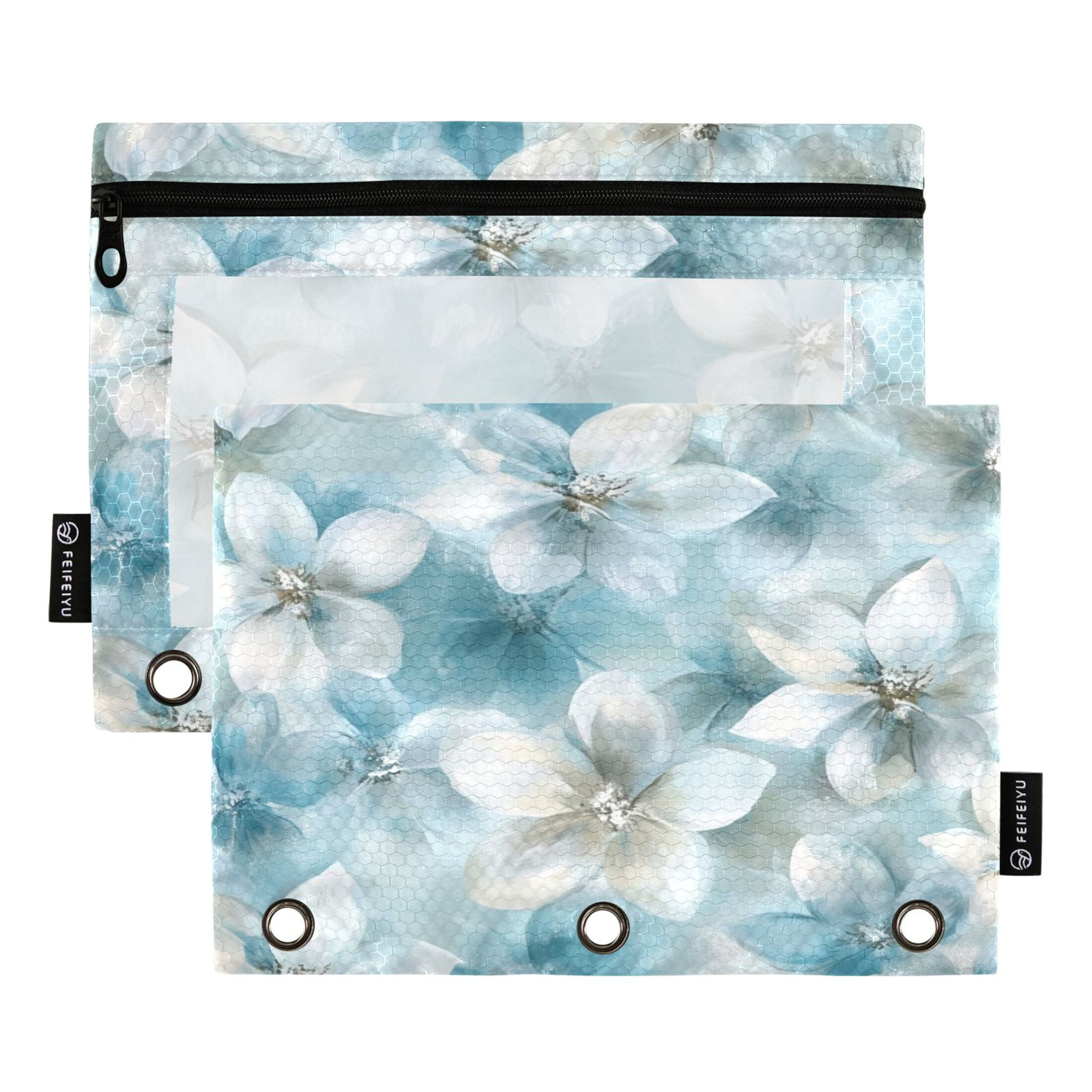 2 Pack Pencil Bag 9.84x6.1 Inch 3-Ring Page Turning Folder Zipper ...