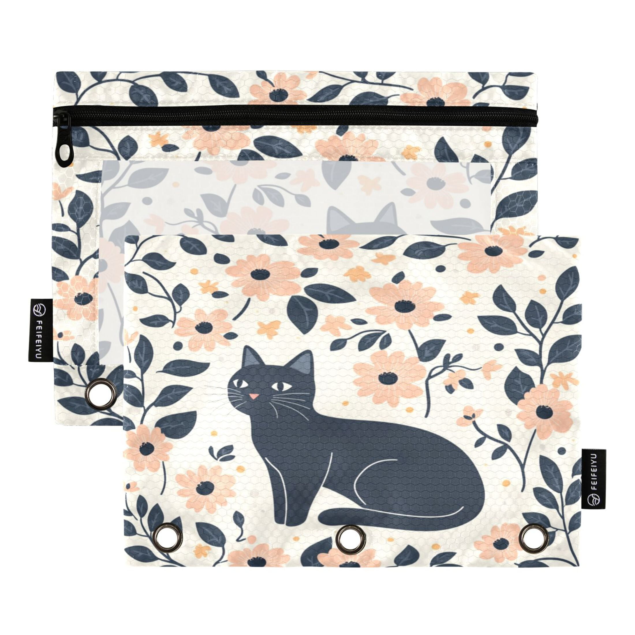 2 Pack Pencil Bag 9.84x6.1 Inch 3-Ring Page Turning Folder Zipper ...