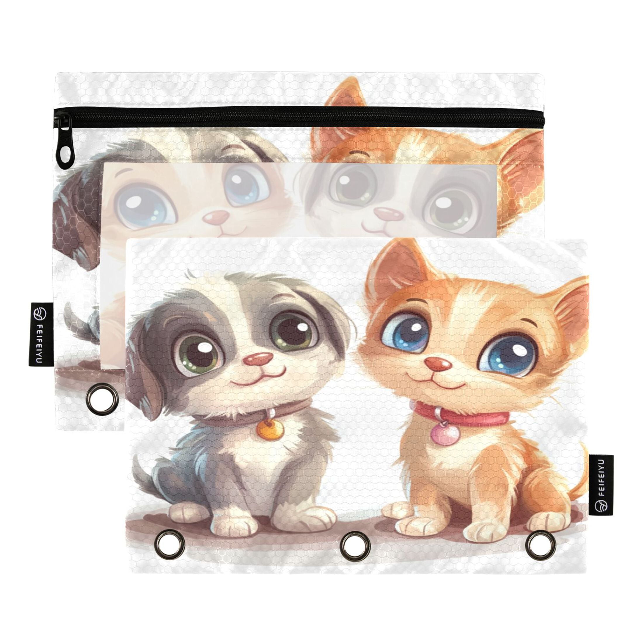 2 Pack Pencil Bag 9.84x6.1 Inch 3-Ring Page Turning Folder Zipper ...