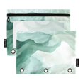 thumbnail image 1 of 2 Pack Pencil Bag 9.84x6.1 Inch 3-Ring Page Turning Folder Zipper Pencil Case Pencil Bag Page Turning File Bag Light Green Pattern, 1 of 6