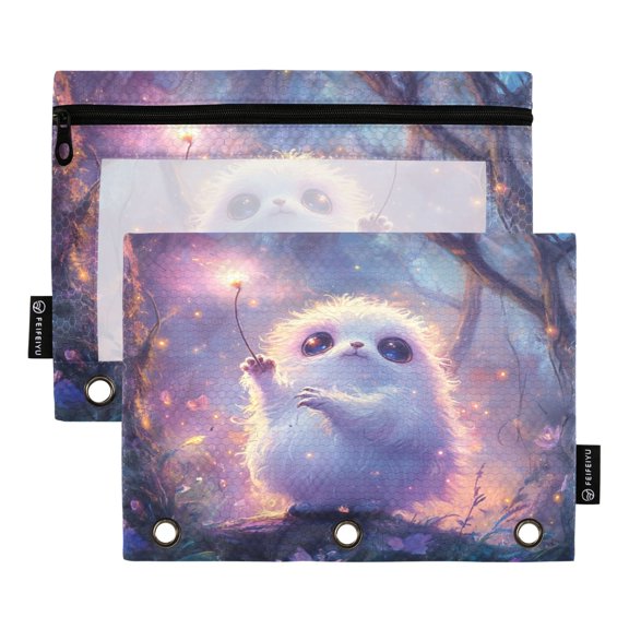 2 Pack Pencil Bag 9.84x6.1 Inch 3-Ring Page Turning Folder Zipper Pencil Case Pencil Bag Page Turning File Bag Magic Elf