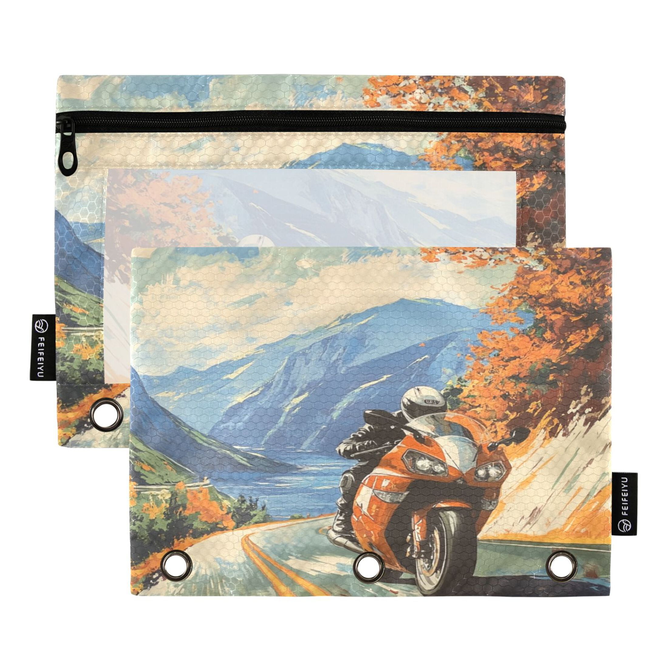 2 Pack Pencil Bag 9.84x6.1 Inch 3-Ring Page Turning Folder Zipper ...