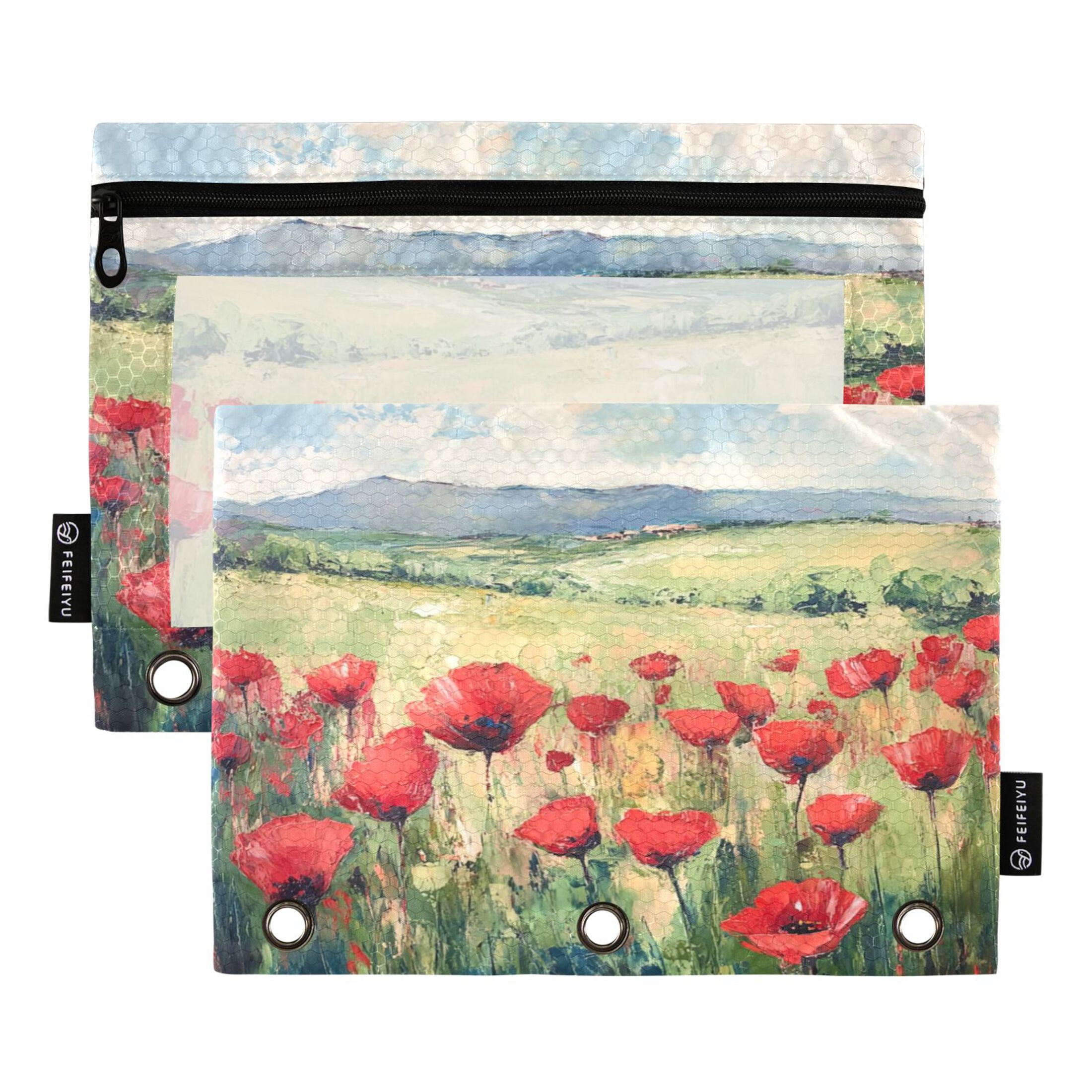 2 Pack Pencil Bag 9.84x6.1 Inch 3-Ring Page Turning Folder Zipper ...