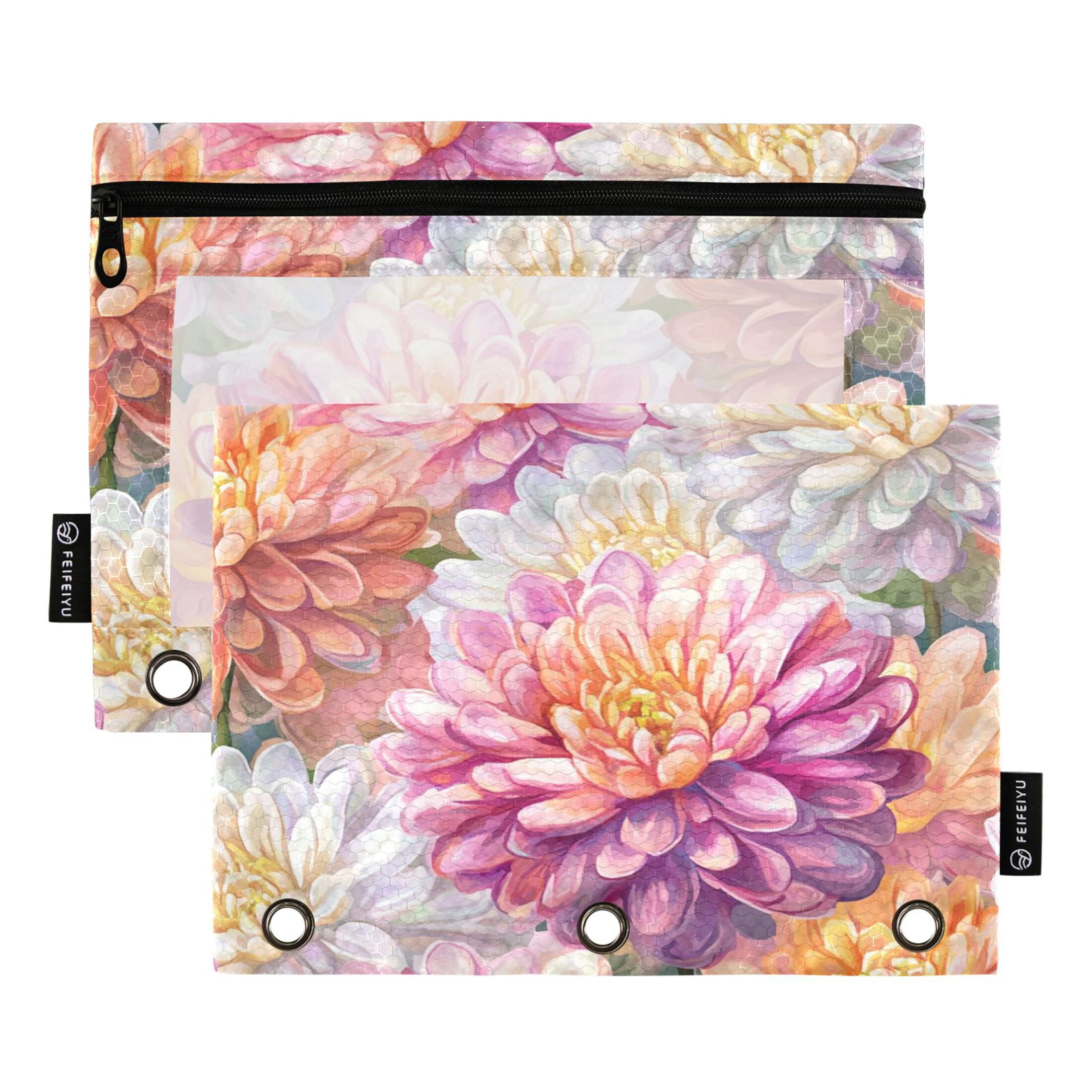 2 Pack Pencil Bag 9.84x6.1 Inch 3-Ring Page Turning Folder Zipper ...