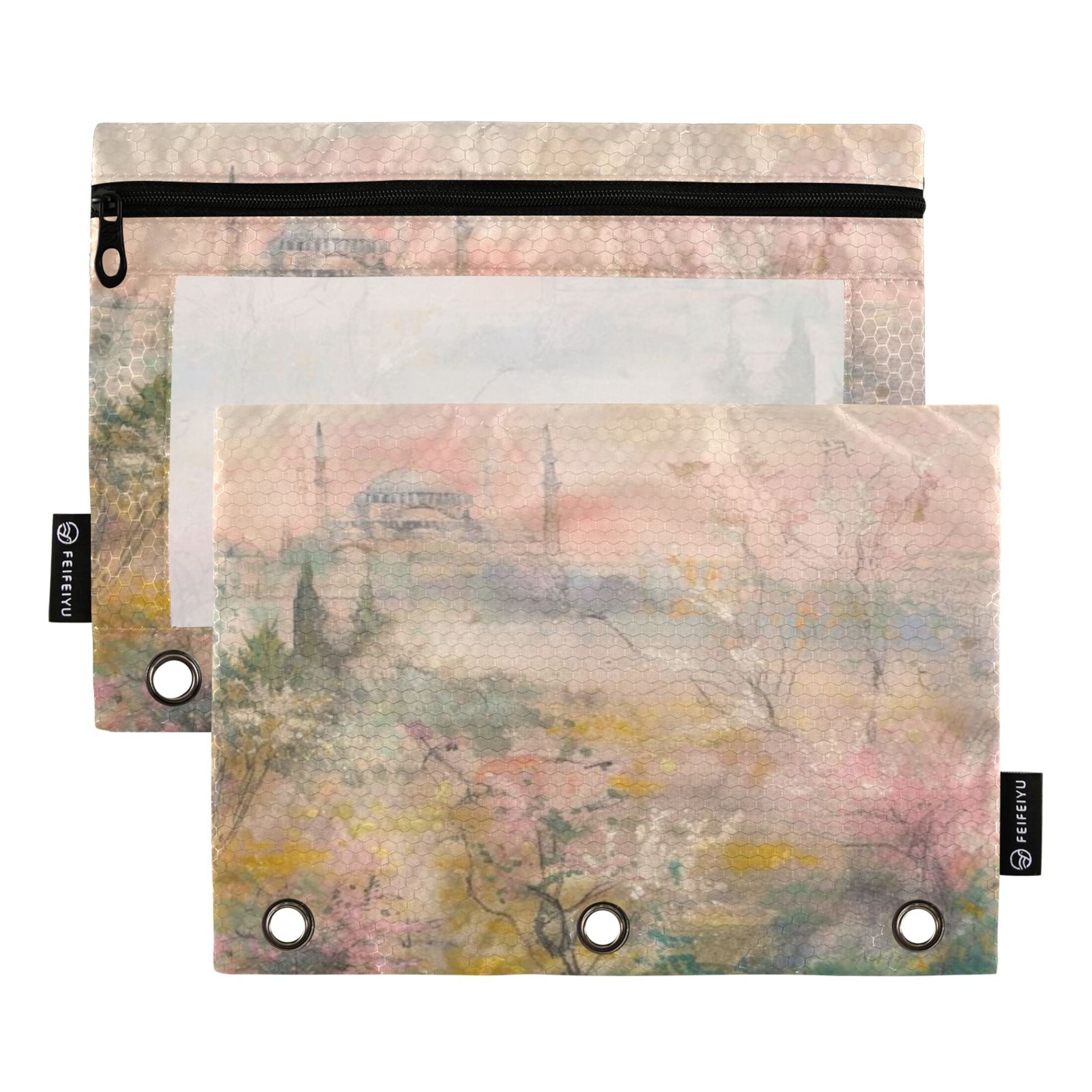 2 Pack Pencil Bag 9.84x6.1 Inch 3-Ring Page Turning Folder Zipper ...