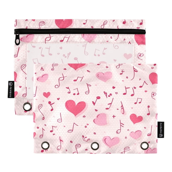 2 Pack Pencil Bag 9.84x6.1 Inch 3-Ring Page Turning Folder Zipper Pencil Case Pencil Bag Page Turning File Bag Pink Note Element