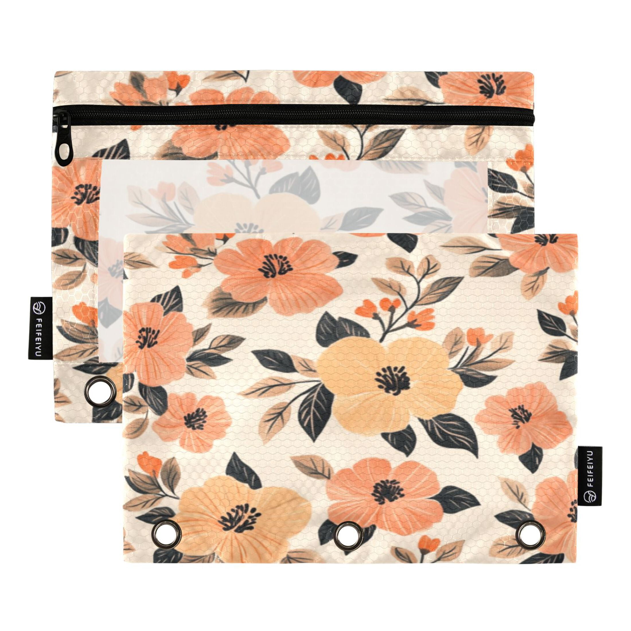 2 Pack Pencil Bag 9.84x6.1 Inch 3-Ring Page Turning Folder Zipper ...