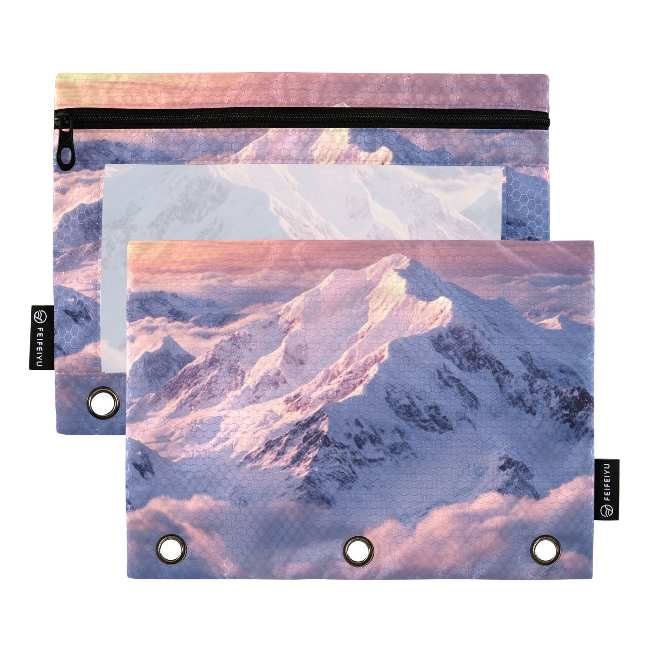 2 Pack Pencil Bag 9.84x6.1 Inch 3-Ring Page Turning Folder Zipper ...