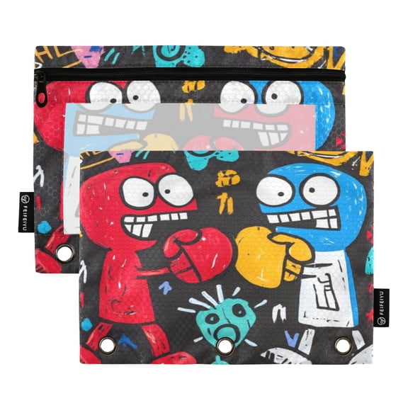 2 Pack Pencil Bag 9.84x6.1 Inch 3-Ring Page Turning Folder Zipper Pencil Case Pencil Bag Page Turning File Bag Red Boxing Kit