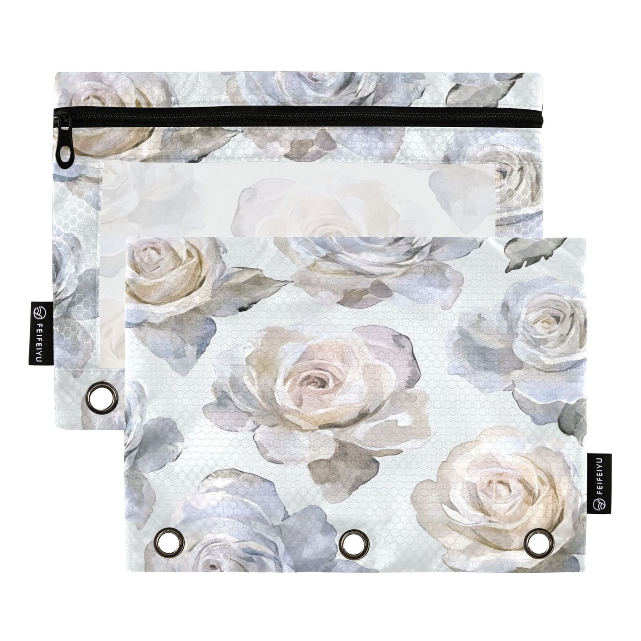 2 Pack Pencil Bag 9.84x6.1 Inch 3-Ring Page Turning Folder Zipper ...