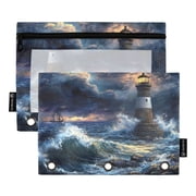 2 Pack Pencil Bag 9.84x6.1 Inch 3-Ring Page Turning Folder Zipper Pencil Case Pencil Bag Page Turning File Bag Storm Wave