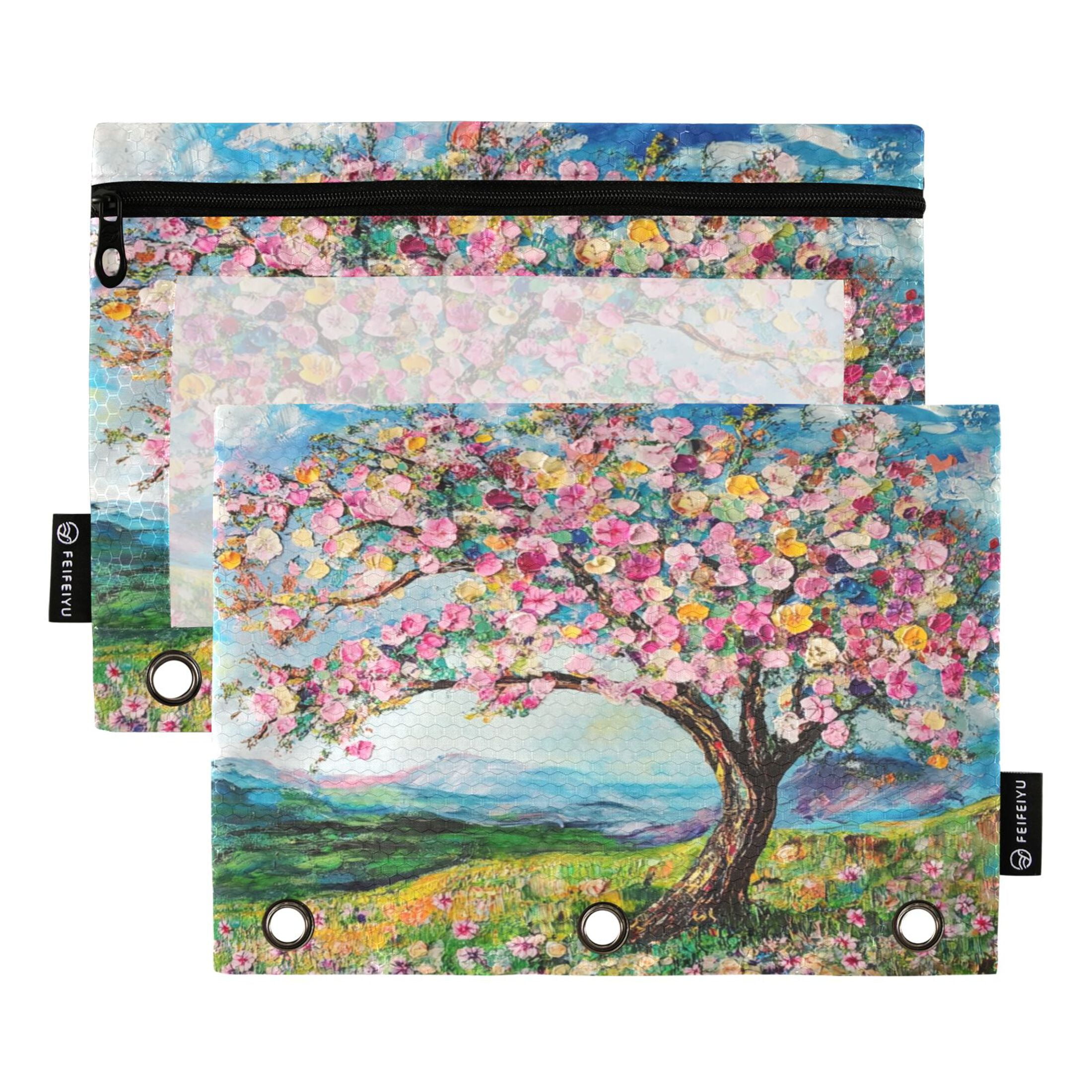 2 Pack Pencil Bag 9.84x6.1 Inch 3-Ring Page Turning Folder Zipper ...