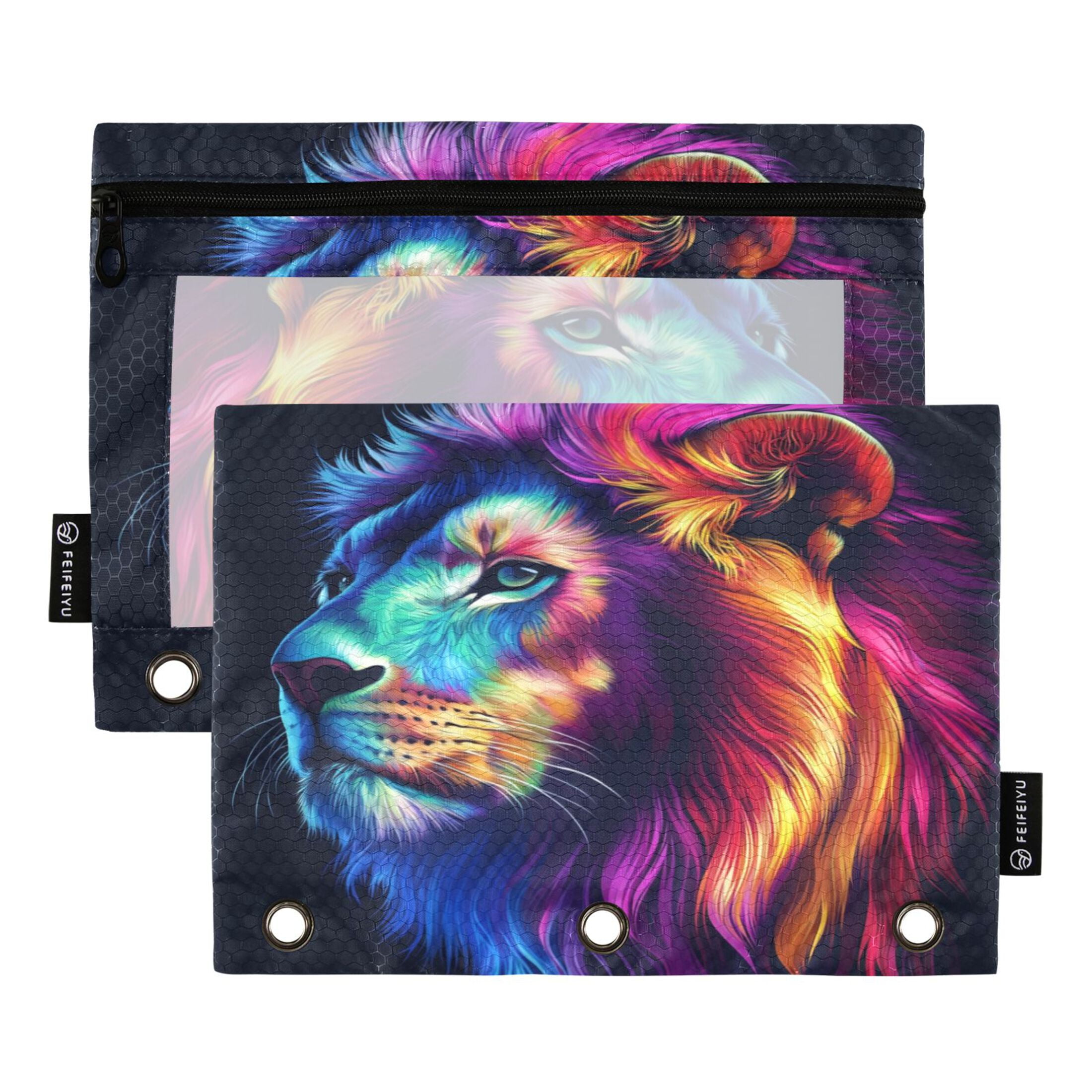 2 Pack Pencil Bag 9.84x6.1 Inch 3-Ring Page Turning Folder Zipper ...