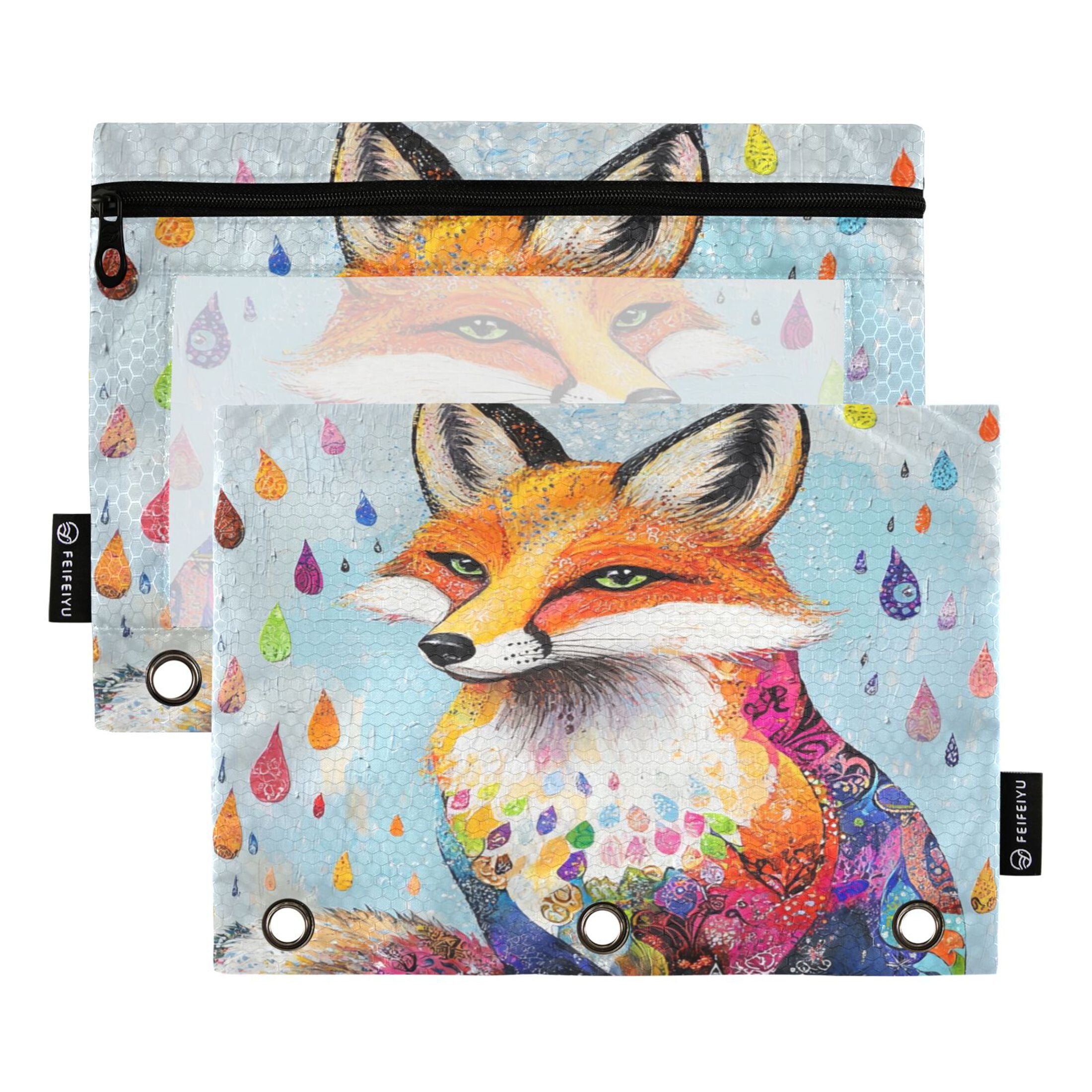 2 Pack Pencil Bag 9.84x6.1 Inch 3-Ring Page Turning Folder Zipper ...