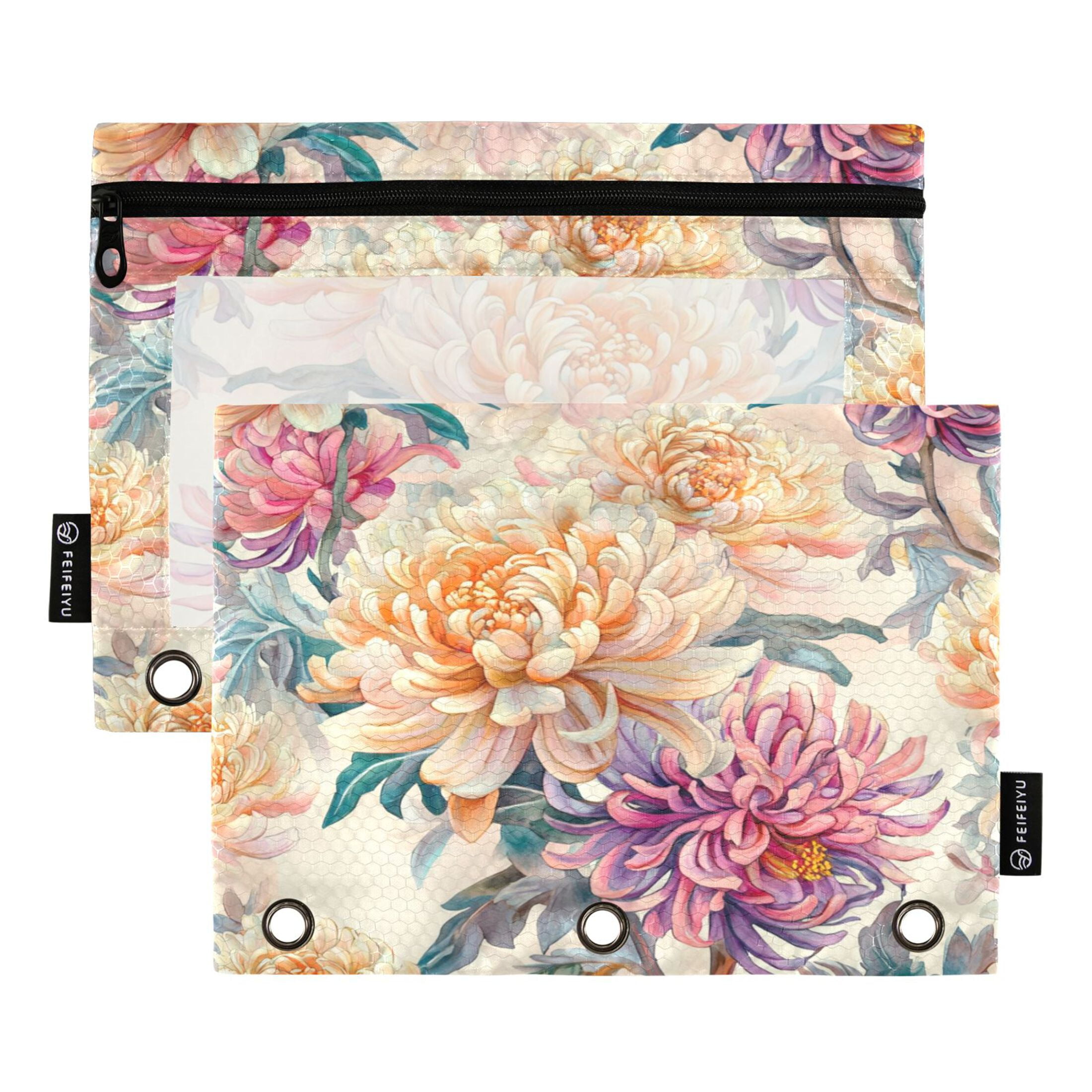 2 Pack Pencil Bag 9.84x6.1 Inch 3-Ring Page Turning Folder Zipper ...