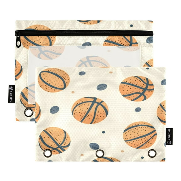 2 Pack Pencil Bag 9.84x6.1 Inch 3-Ring Page Turning Folder Zipper Pencil Case Pencil Bag Page Turning File BagCartoon Basketball