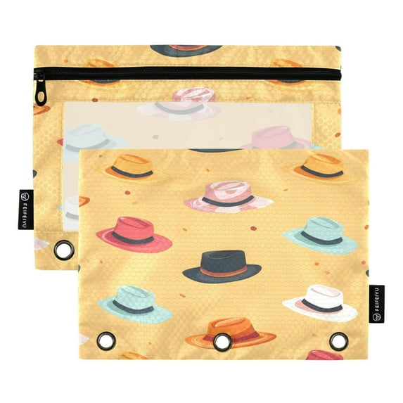 2 Pack Pencil Bag 9.84x6.1 Inch 3-Ring Page Turning Folder Zipper Pencil Case Pencil Bag Page Turning File BagColoured Hat