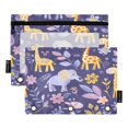 thumbnail image 1 of 2 Pack Pencil Bag 9.84x6.1 Inch 3-Ring Page Turning Folder Zipper Pencil Case Pencil Bag Page Turning File BagElephant Giraffe, 1 of 6