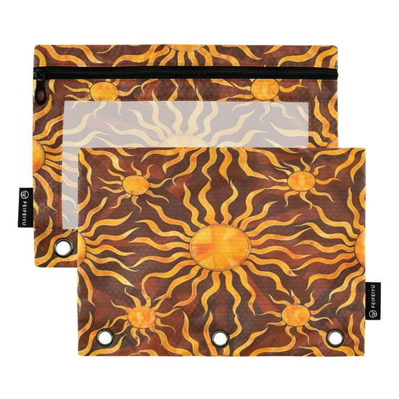 2 Pack Pencil Bag 9.84x6.1 Inch 3-Ring Page Turning Folder Zipper Pencil Case Pencil Bag Page Turning File BagOrange Sun