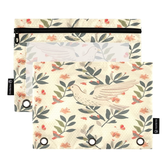 2 Pack Pencil Bag 9.84x6.1 Inch 3-Ring Page Turning Folder Zipper Pencil Case Pencil Bag Page Turning File BagPeace Dove