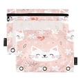 thumbnail image 1 of 2 Pack Pencil Bag 9.84x6.1 Inch 3-Ring Page Turning Folder Zipper Pencil Case Pencil Bag Page Turning File BagPink Cat, 1 of 6