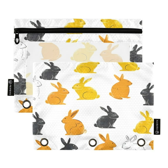 2 Pack Pencil Bag 9.84x6.1 Inch 3-Ring Page Turning Folder Zipper Pencil Case Pencil Bag Page Turning File BagPolychrome Rabbit