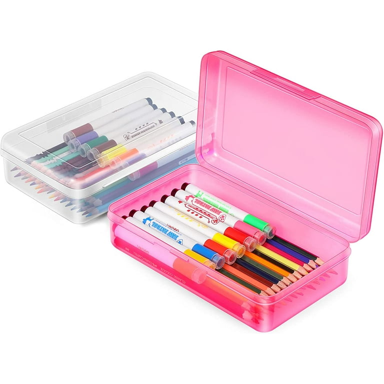 Quintina 2 Pack Pencil Box, Pencil Case for Kids , Transparency Pencil Holder Organizer for School Supply, Crayon Box Storage, Large Capacity & Snap-tight Lid