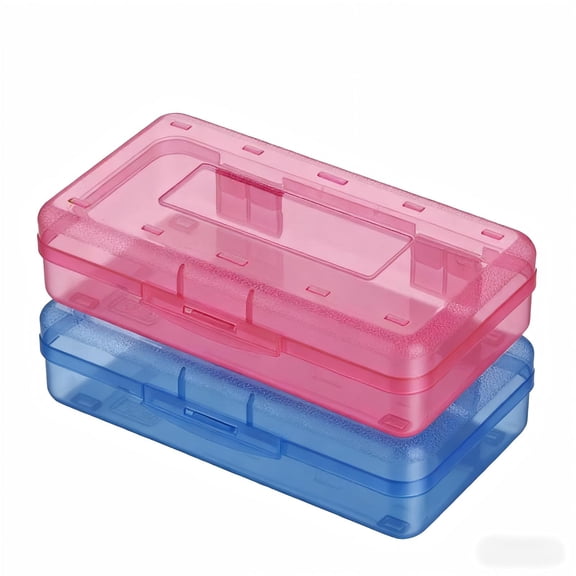 2 Pack Pencil Case, Large Hard Pencil Box, Clear Crayon Box Marker Pen Organizer, Plastic Storage Container with Snap Lid, Art Craft Organizer