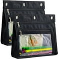 thumbnail image 1 of 2 Pack Pencil Pouch Stationery Bag for 3 Ring Binder, Expandable Large Capacity Binder Pouches with Zipper, Pen Pencil Holder Case with Clear Window, 1 of 6