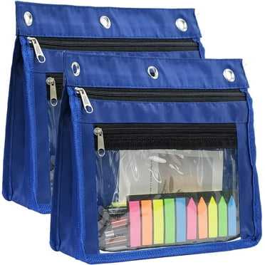 2 Pack Pencil Pouch Stationery Bag for 3 Ring Binder, Expandable Large Capacity Binder Pouches with Zipper, Pen Pencil Holder Case with Clear Window