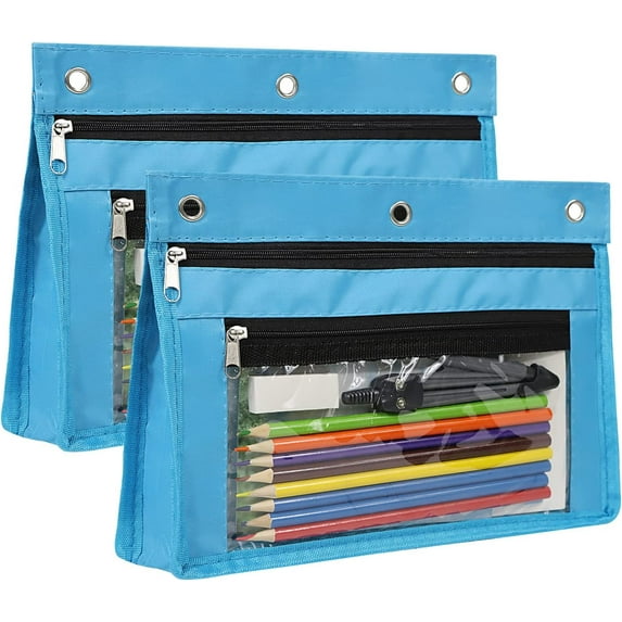2 Pack Pencil Pouch Stationery Bag for 3 Ring Binder, Expandable Large Capacity Binder Pouches with Zipper, Pen Pencil Holder Case with Clear Window