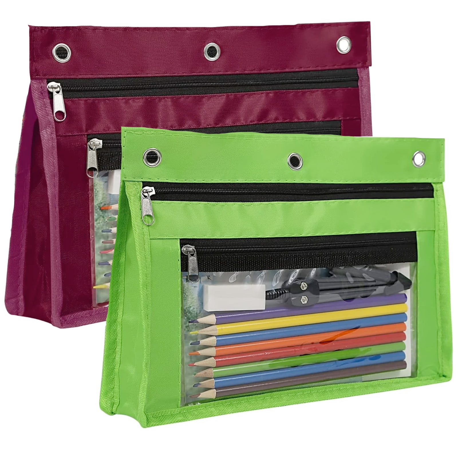 2 Pack Pencil Pouch for 3 Ring Binder Large Capacity Pencil Pouch with