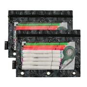 2 Pack Pencil Pouch for 3 Ring Binder Smooth Zipper Folders with Pockets Clear Window Pencil Case 3d Dark Black Damask
