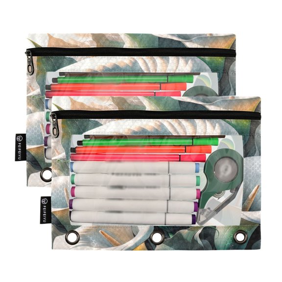 2 Pack Pencil Pouch for 3 Ring Binder Smooth Zipper Folders with Pockets Clear Window Pencil Case Beautiful Soft Lilies Flower