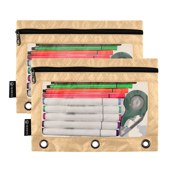 2 Pack Pencil Pouch for 3 Ring Binder Smooth Zipper Folders with Pockets Clear Window Pencil Case Cartoon Baby Cow