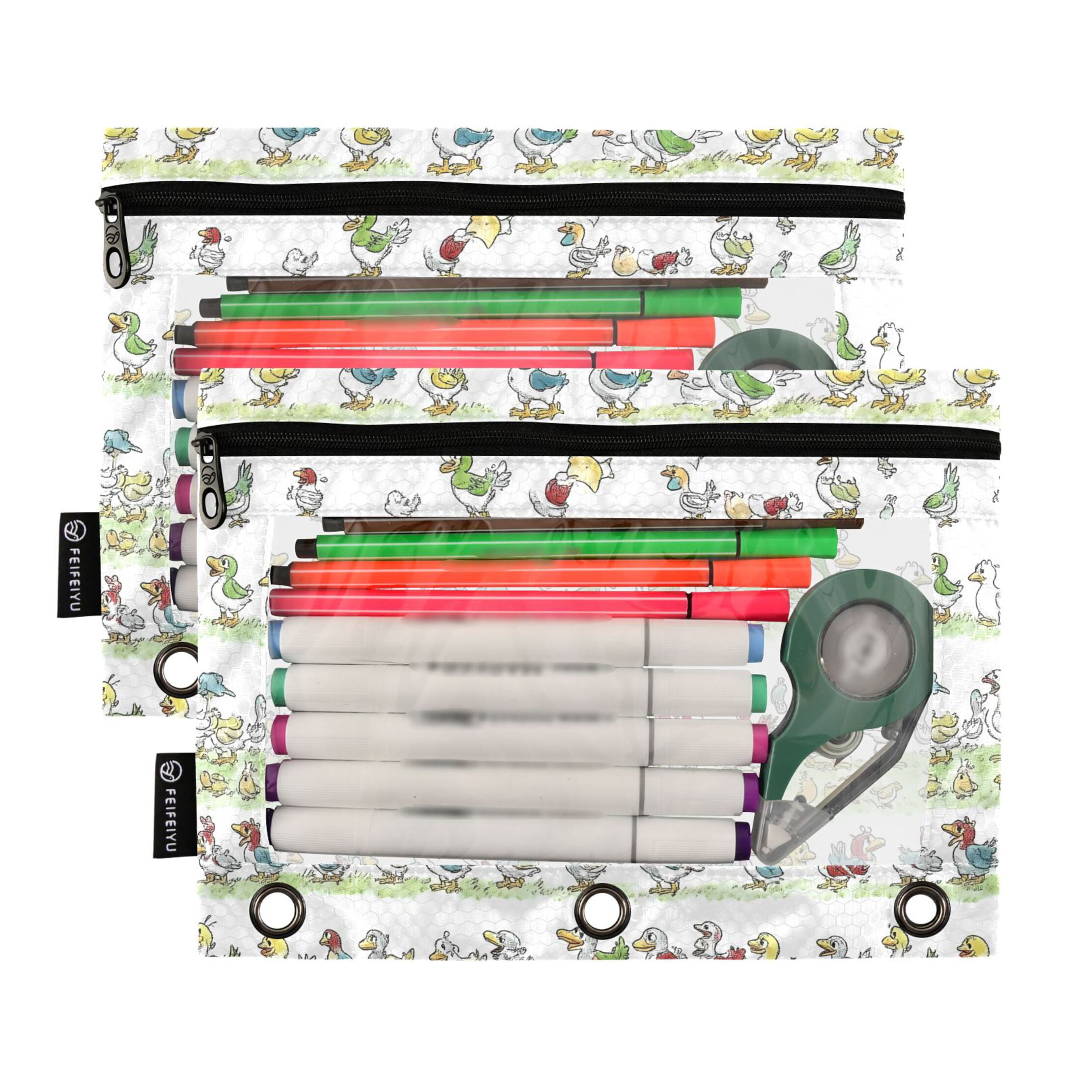 Window Duck Folder 2 Pack Pencil Pouch for 3 Ring Binder Smooth Zipper Folders with ...