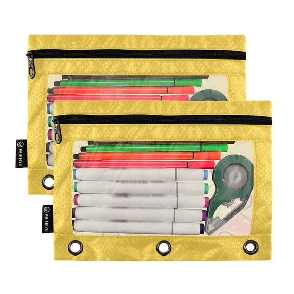 2 Pack Pencil Pouch for 3 Ring Binder Smooth Zipper Folders with Pockets Clear Window Pencil Case Cute Sea Slug