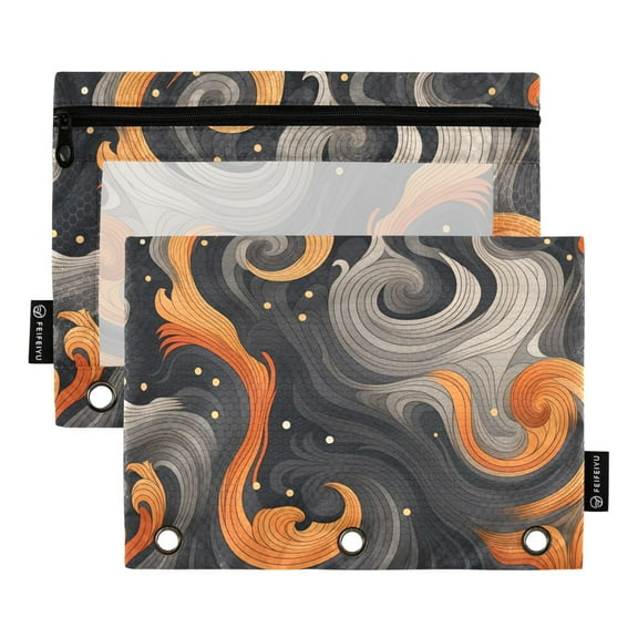 2 Pack Pencil Pouch for 3 Ring Binder Zipper Pencil Case Black and Orange Clear Window Pencil Bag Organizers