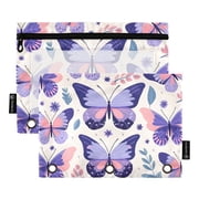 2 Pack Pencil Pouch for 3 Ring Binder Zipper Pencil Case Butterflies Purple Clear Window Pencil Bag Organizers