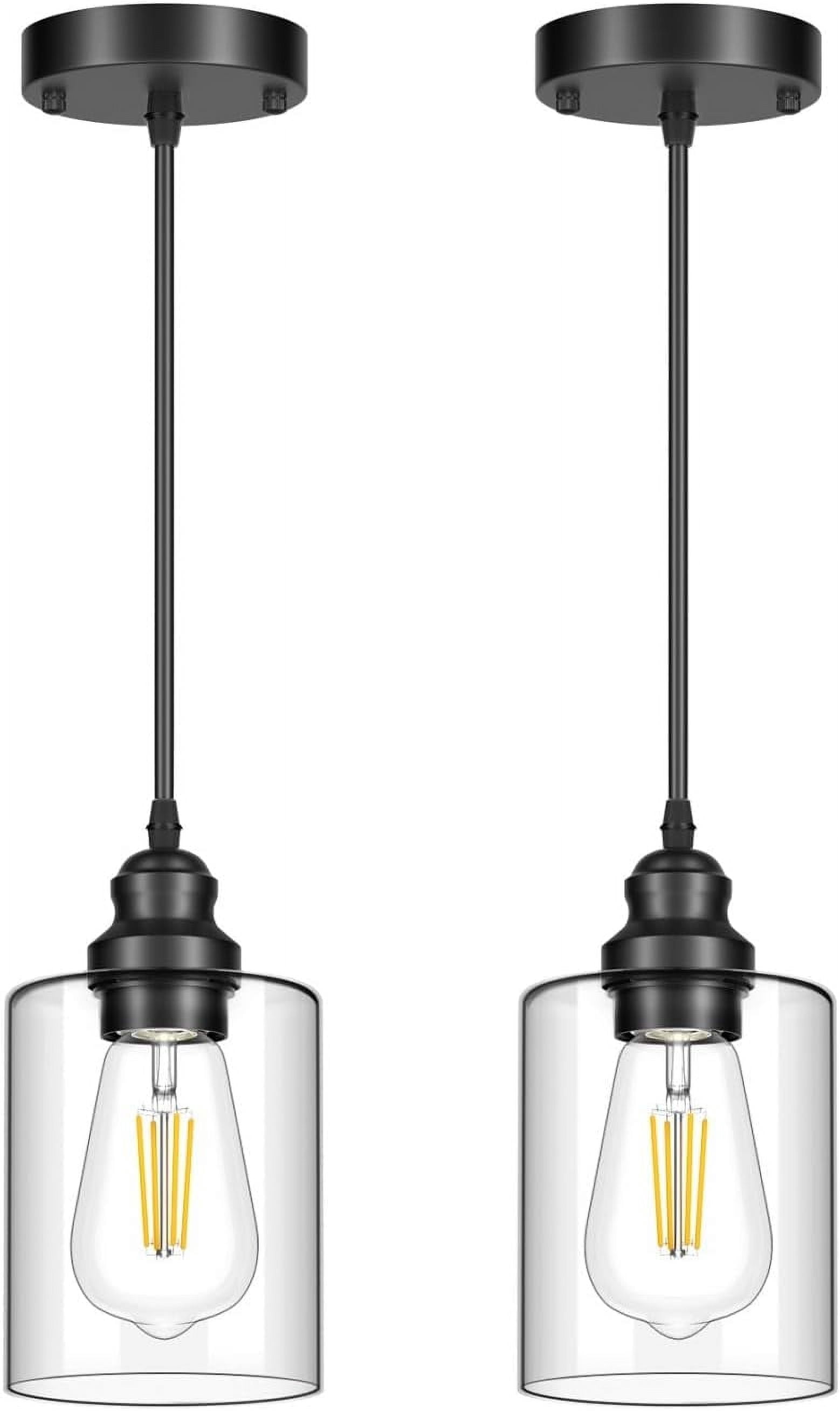 2 Pack Pendant Lighting with Clear Glass Shade Pendant Lights Kitchen Island Hanging Ceiling Light Fixture Farmhouse Pendant Lighting for Dining Room Bedroom Bar Office