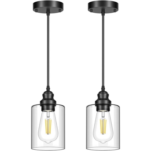 2 Pack Pendant Lighting with Clear Glass Shade Pendant Lights Kitchen Island Hanging Ceiling Light Fixture Farmhouse Pendant Lighting for Dining Room Bedroom Bar Office